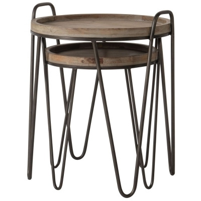 Nuffield Metal and Wood Nest of 2 Tables, Hairpin Legs - image 1