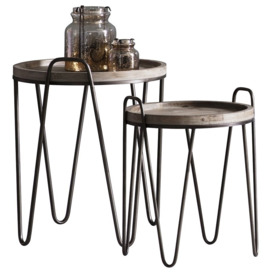 Delaware Metal and Wood Nest of 2 Tables, Hairpin Legs - thumbnail 2