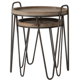 Delaware Metal and Wood Nest of 2 Tables, Hairpin Legs - thumbnail 3