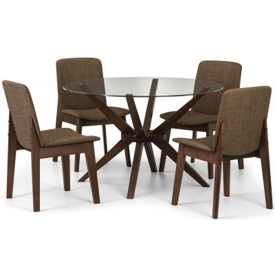 Chelsea Walnut and Glass Round 4 Seater Dining Set with 4 Kensington Chairs - image 1