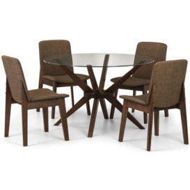 Chelsea Walnut and Glass Round 4 Seater Dining Set with 4 Kensington Chairs - thumbnail 1