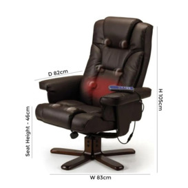 Malmo Leather Swivel Recliner Massager Chair with footstool - Comes in Black and Brown - thumbnail 3
