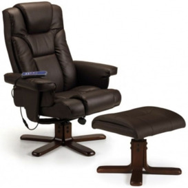 Malmo Leather Swivel Recliner Massager Chair with footstool - Comes in Black and Brown - thumbnail 1