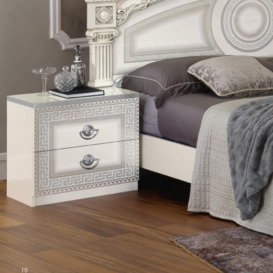 Camel Aida White and Silver Italian Bedside Cabinet
