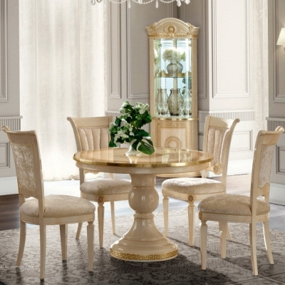 Camel Aida Day Ivory Italian Round Extending Dining Table and 4 Chairs - image 1