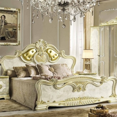 Camel Leonardo Night Italian Ivory High Gloss and Gold Upholstered Bed - image 1