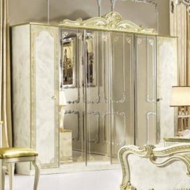 Camel Leonardo Night Italian Ivory High Gloss and Gold 6 Door Wardrobe - thumbnail 1