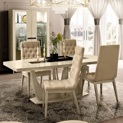 Camel Ambra Day Sand Birch Italian Medium Extending Dining Table and 4 Capitonne Chairs - image 1