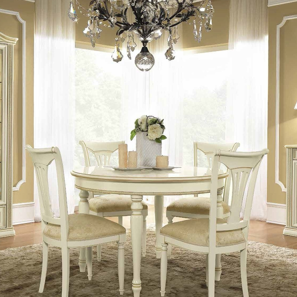 Camel Siena Day Ivory Italian Round Extending Dining Table and Chairs - image 1