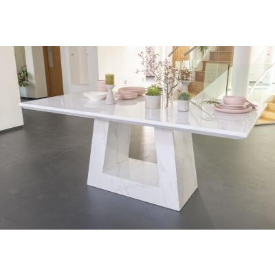 Milan Marble Dining Table, White Rectangular Top with Triangular Pedestal Base - 6 Seater - image 1