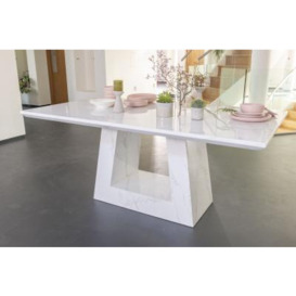Milan Marble Dining Table, White Rectangular Top with Triangular Pedestal Base - 6 Seater - thumbnail 1