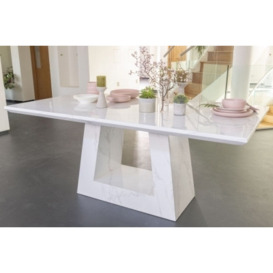 Milan Marble Dining Table, White Rectangular Top with Triangular Pedestal Base