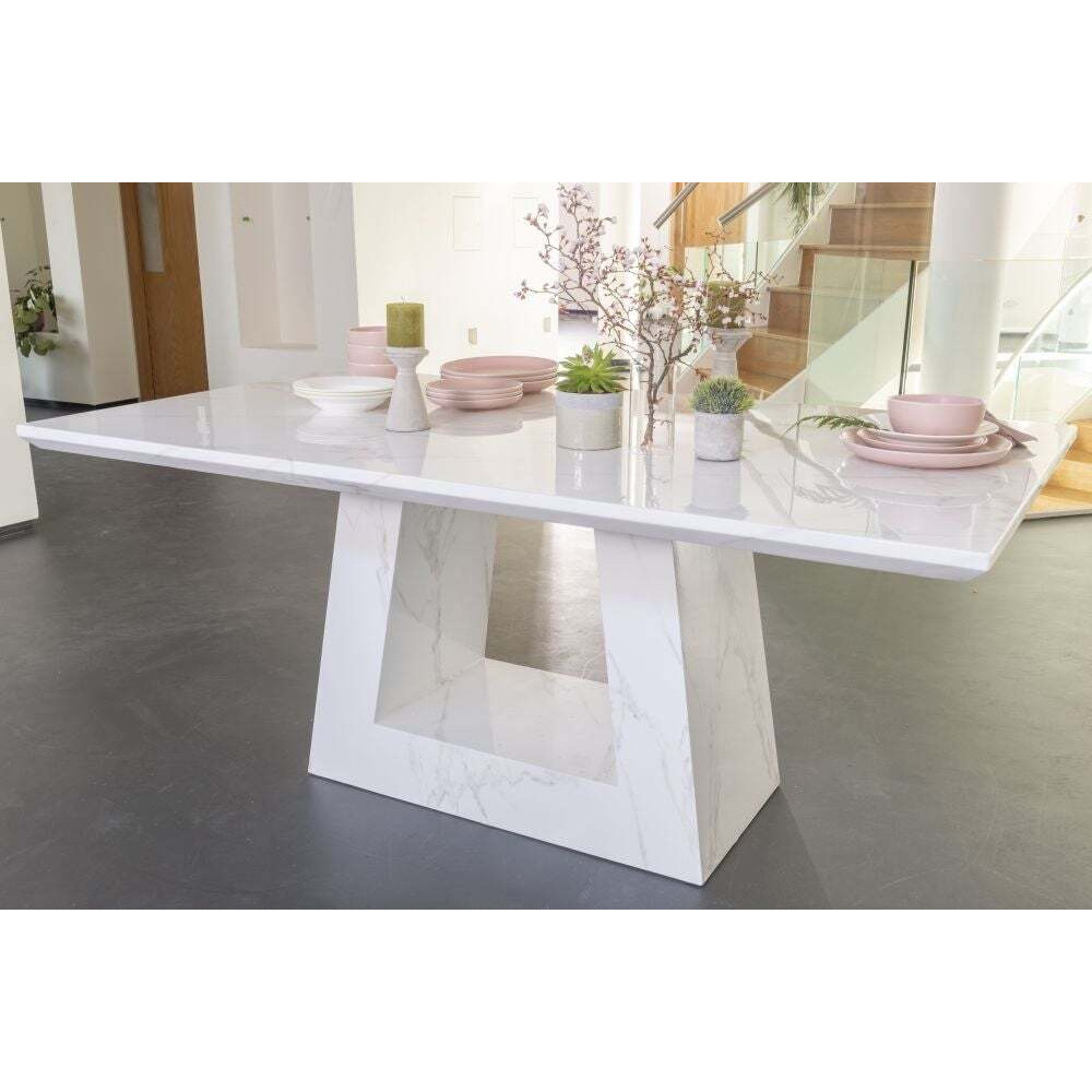 Milan Marble Dining Table White 180cm Seats 6 to 8 Diners Rectangular Top with Triangular Pedestal Base - image 1