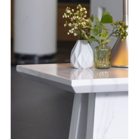Milan Marble Side Table White Square Top with Triangular Pedestal Base - thumbnail 2
