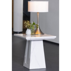 Milan Marble Side Table White Square Top with Triangular Pedestal Base - thumbnail 1