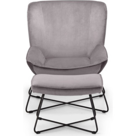 Mila Grey Velvet Fabric Accent Chair with Stool - thumbnail 2