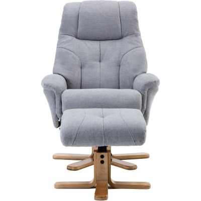 GFA Dubai Swivel Recliner Chair with Footstool - Lisbon Silver Fabric - image 1