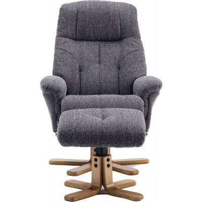 GFA Dubai Swivel Recliner Chair with Footstool - Lisbon Grey Fabric - image 1