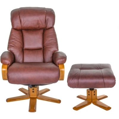 GFA Nice Swivel Recliner Chair with Footstool - Chestnut Leather Match - image 1