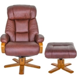 GFA Nice Swivel Recliner Chair with Footstool - Chestnut Leather Match - thumbnail 1