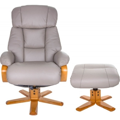GFA Nice Swivel Recliner Chair with Footstool - Pebble Leather Match - image 1