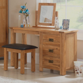 Cherington Rustic Oak Dressing Table - 3 Drawers Single Pedestal - thumbnail 2