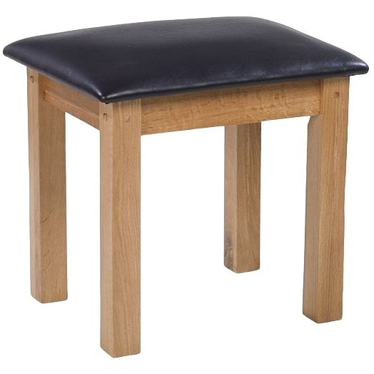 Cherington Rustic Oak Dressing Table Stool, Leather - Faux PU Padded Seat - image 1