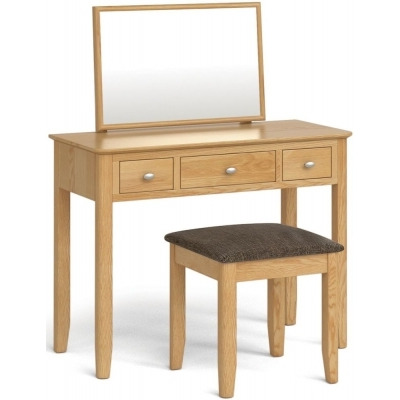 Shaker Oak Dressing Table Set with Stool and Mirror