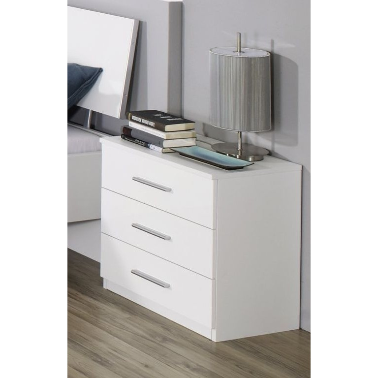 Rauch Celle 3 Drawer Bedside Cabinet in Alpine White and High Gloss White (Pair)