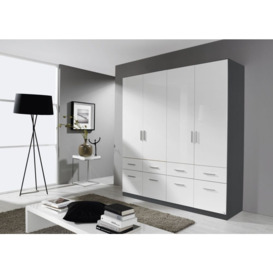 Rauch Celle 4 Door 8 Drawer Combi Wardrobe in Metallic Grey and High Gloss White - W 181cm - thumbnail 1