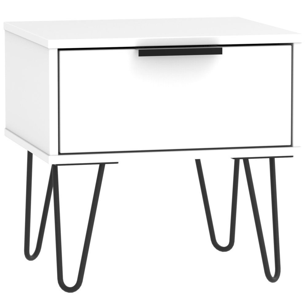Hong Kong White 1 Drawer Bedside Cabinet with Hairpin Legs - image 1