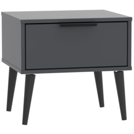 Hong Kong 1 Drawer Bedside Cabinet with Wooden Legs - Graphite