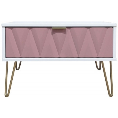 Diamond 1 Drawer Midi Bedside Cabinet with Hairpin Legs - Kobe Pink and White - image 1