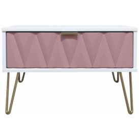 Diamond 1 Drawer Midi Bedside Cabinet with Hairpin Legs - Kobe Pink and White - thumbnail 1
