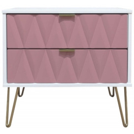 Diamond 2 Drawer Midi Bedside Cabinet with Hairpin Legs