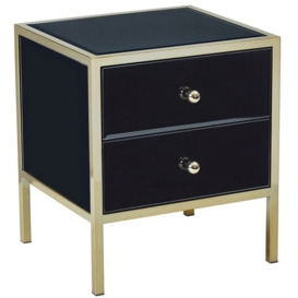Fenwick Black Glass and Gold Metal Bedside Cabinet - thumbnail 2
