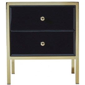 Fenwick Black Glass and Gold Metal Bedside Cabinet