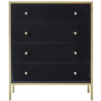 Fenwick Black Glass and Gold Metal 4 Drawer Small Chest - image 1