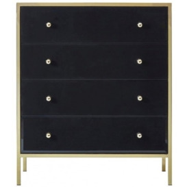 Fenwick Black Glass and Gold Metal 4 Drawer Small Chest - thumbnail 1