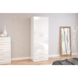 Lynx White 2 Door 2 Drawer Wardrobe - Comes in Grey, Black and White Options - thumbnail 2