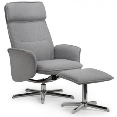 Aria Grey Linen and Chrome Recliner Chair and Stool - image 1