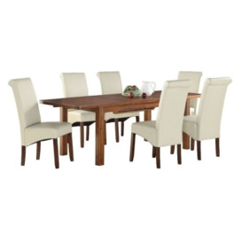 Andorra Dark Acacia 120cm-160cm Extending Dining Table and 4 Cream Sophie Chairs