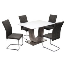 Castello Fixed 4 Seater Dining Table - White High Gloss and Natural