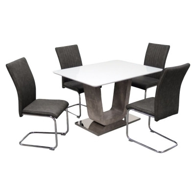 Castello 120cm Dining Table and 4 Grey Chairs - White High Gloss and Natural