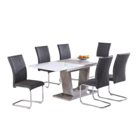 Castello 160cm-200cm Large Butterfly Extending Dining Table and 6 Grey Chairs - White High Gloss and Natural