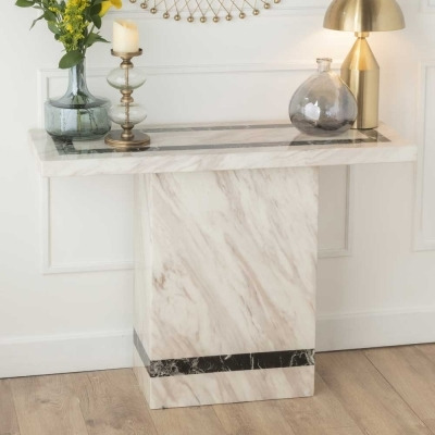 Rome Marble Console Table Cream Rectangular Top with Pedestal Base - image 1