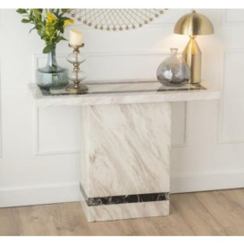 Rome Marble Console Table Cream Rectangular Top with Pedestal Base