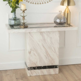 Rome Marble Console Table Cream Rectangular Top with Pedestal Base - thumbnail 1