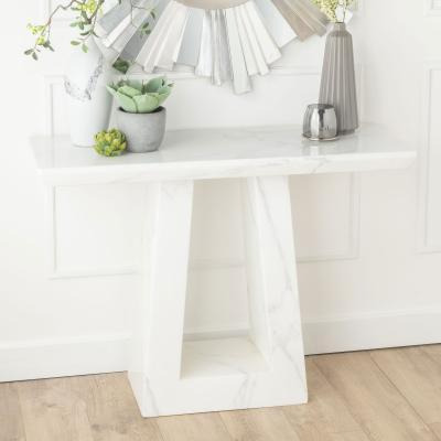 Milan Marble Console Table White Rectangular Top with Triangular Pedestal Base - image 1