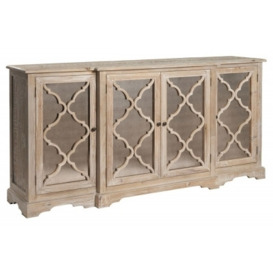 Asbury Old Pine in Grey Lime Finish Extra Large Fretwork Lowery Sideboard, 203cm W with 4 Doors - Georgian Style